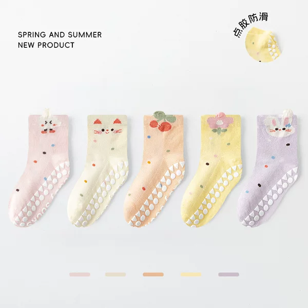 Wholesale Breathable Mid-Tube Trampoline Non-Slip Children's Socks, Children's Dotted Floor Socks, Cartoon Mesh Baby Girl Toddler Socks