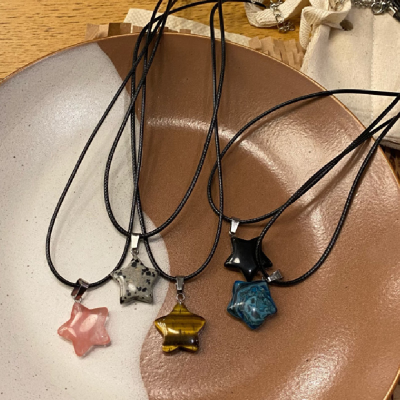 Korean ins Five-pointed Star Natural Stone Pendant Necklace Women's Niche High-grade Jade Star Sweet Cool Clavicle Chain Tide