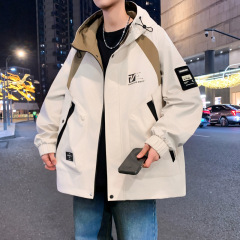 青秋款开衫外套男初中高中学生大码连帽夹克青少年大童男装上衣服