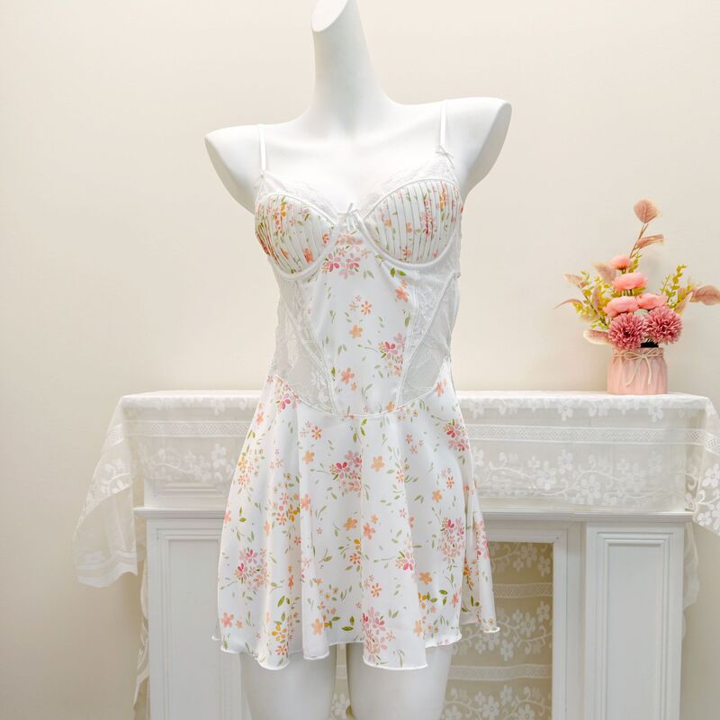 Yue Li's High-End Lingerie with Breast Pads, Alluring Floral Sweet Sheer Lace Sexy Nightgown Home Set Yue Li's High-End Lingerie with Breast Pads, Alluring Floral Sweet Sheer Lace Sexy Nightgown Home Set