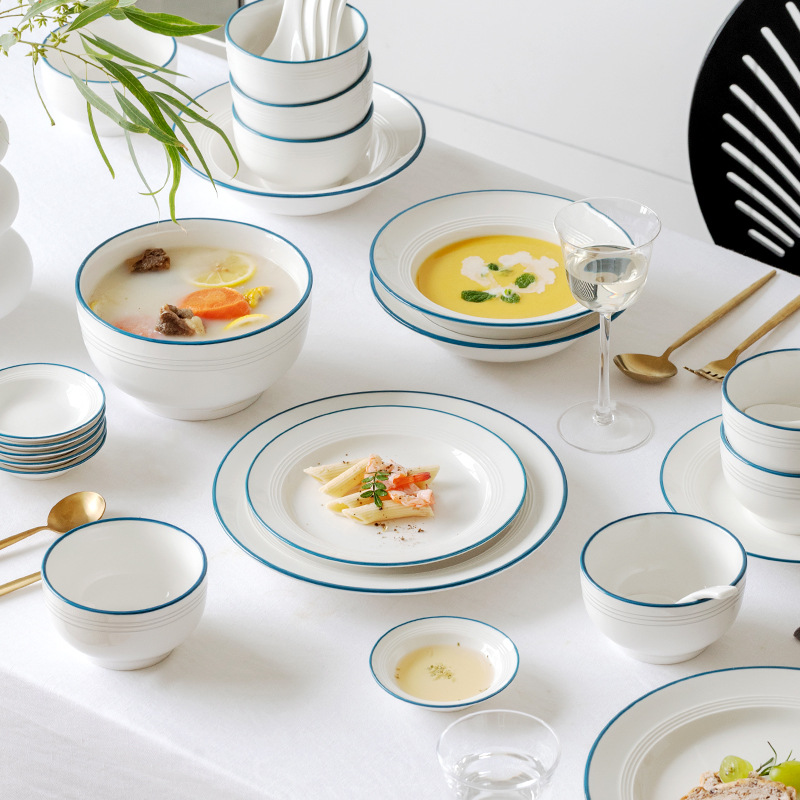 Pastoral simple ins estilo de cerámica de alta apariencia vajilla para el hogar tazón plato combinación plato tazón de arroz Gran Tazón de sopa