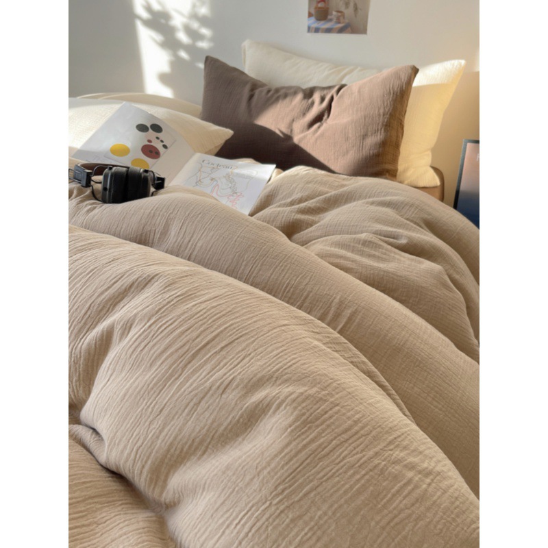 Pure Cotton Japanese-Style Crinkled Gauze Single-Piece Quilt Cover, Solid Color, Simple and High-End Pure Cotton Quilt Cover, Muji-Style Dormitory Quilt Cover