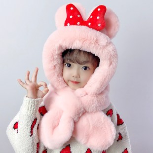 Children's Hat and Scarf Integrated Autumn and Winter Two-piece Set Warm Cute Thickened Baby Hat Winter Ear Protection Hat for Boys and Girls