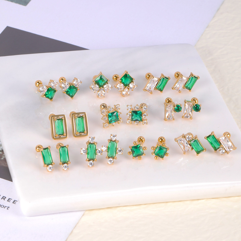 2022 New Emerald Diamond CZ Stainless Steel Earrings Fashion Ear Studs for Women Ear Bone Nail Titanium Steel Ear Pin detail image 8