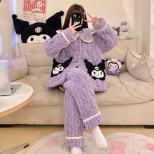 三层夹棉珊瑚绒睡衣女冬季加厚加绒保暖学生少女法兰绒家居服套装