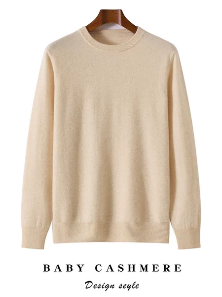 Men's 100% pure cashmere crew neck sweater, loose-fitting casual knit, perfect as a base layer or warm top