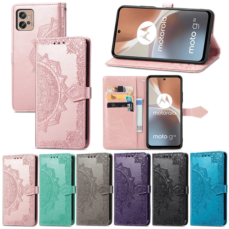 For Motorola G24 Power Phone Leather Case G34 Card Flip Mandala Embossed Buckle