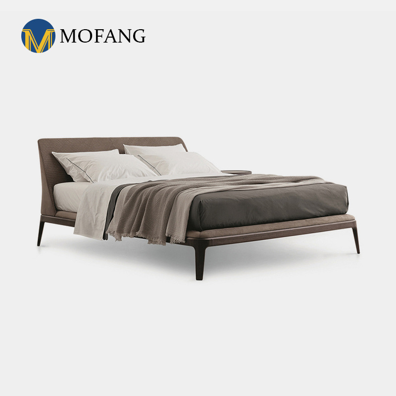 Italian Minimalist White Waxwood Woven Leather Bed Designer High-Leg Small Apartment Genuine Leather Double Master Bedroom 1.8m Wedding Bed