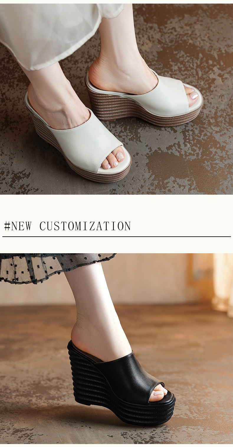 Sandal cao gót nữ hở mũi đế xuồng dày, gót 9 cm — màu đen, màu trắng ngà chi tiết 3