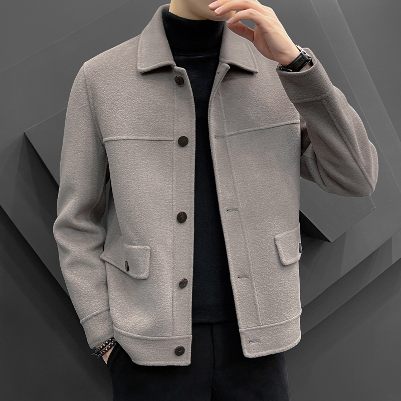 86006 Winter reversible coat Men's high-end lapel jacket non-cashmere coat thickened short woolen coat