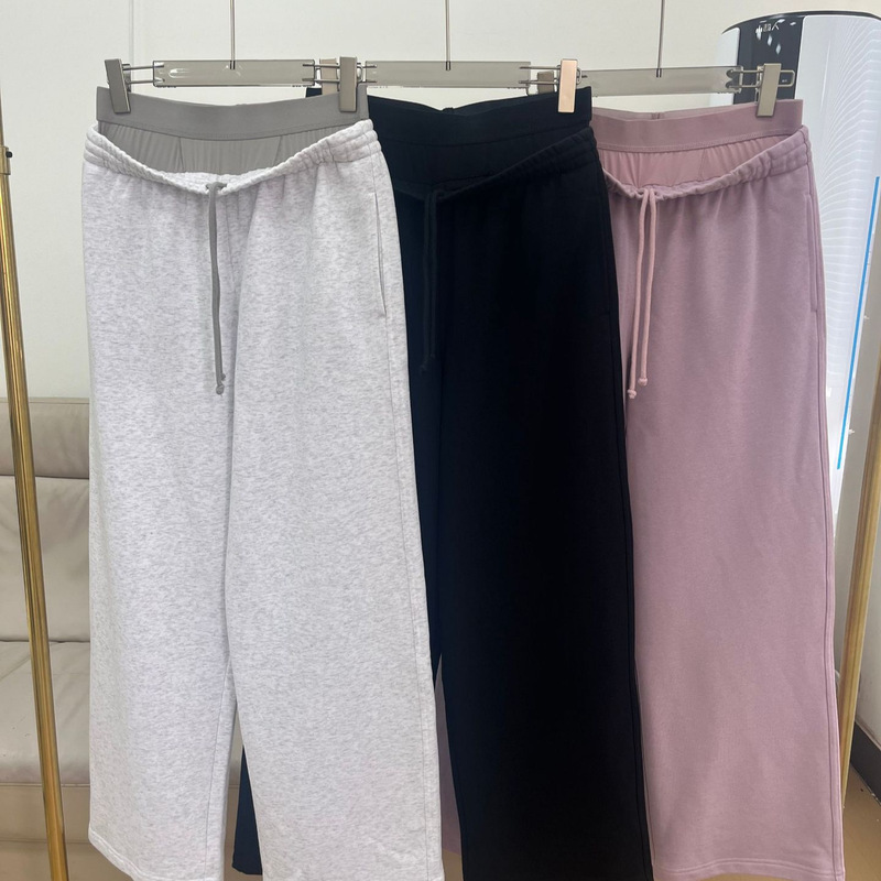 Skims-Style Double-Waist Loose Straight Wide-Leg Pants with Elastic Waistband and Drawstring, Casual Long Women's Sweatpants
