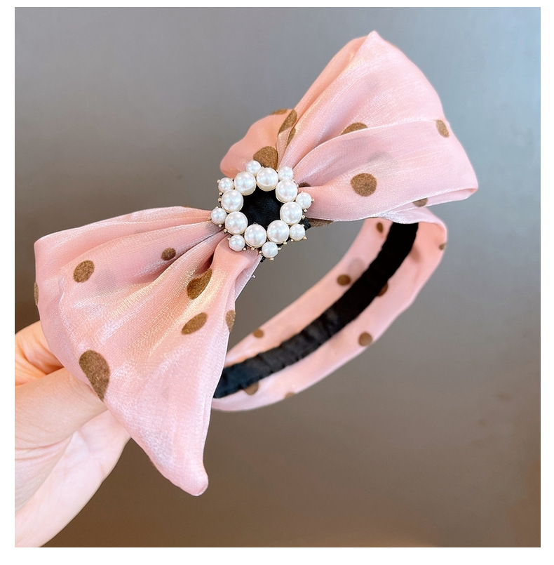 Fashion Polka Dot Big Bow Pearl Pink Headband display picture 11