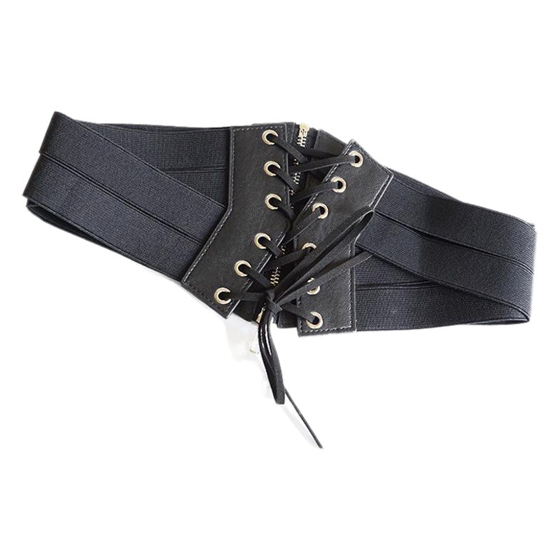 Retro elástico cremallera Correa cintura sello tela camisa decorativa de las mujeres falda cintura cinturón ancho de las mujeres del todo fósforo Negro