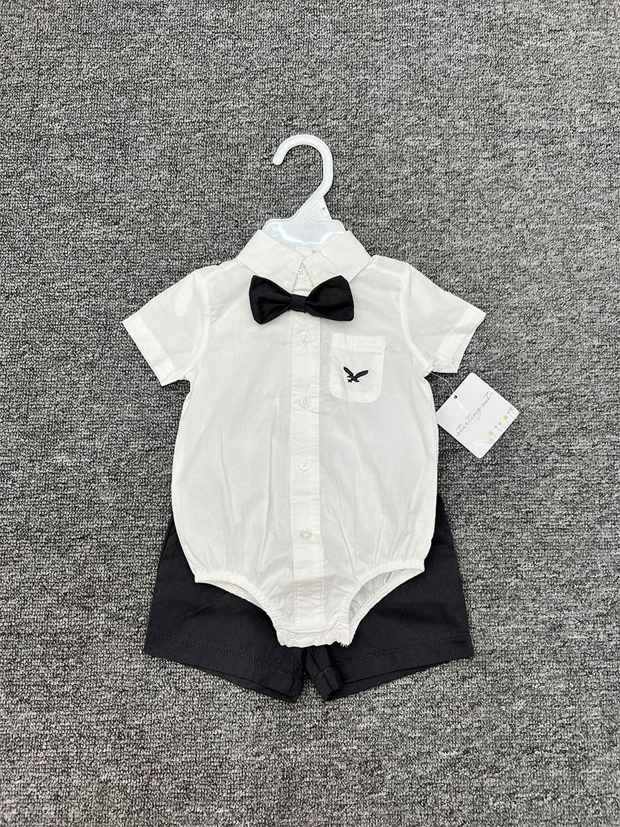 Comercio exterior transfronterizo bebé bebé pajarita manga corta traje de tres piezas pequeño caballero camisa a cuadros ropa para recién nacidos image 4
