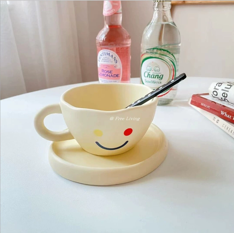 Новая улыбающаяся чашка Mu Yan, ручной защемляющий керамический杯 диск дом чай午後 кофе кружка набор закуски на завтрак