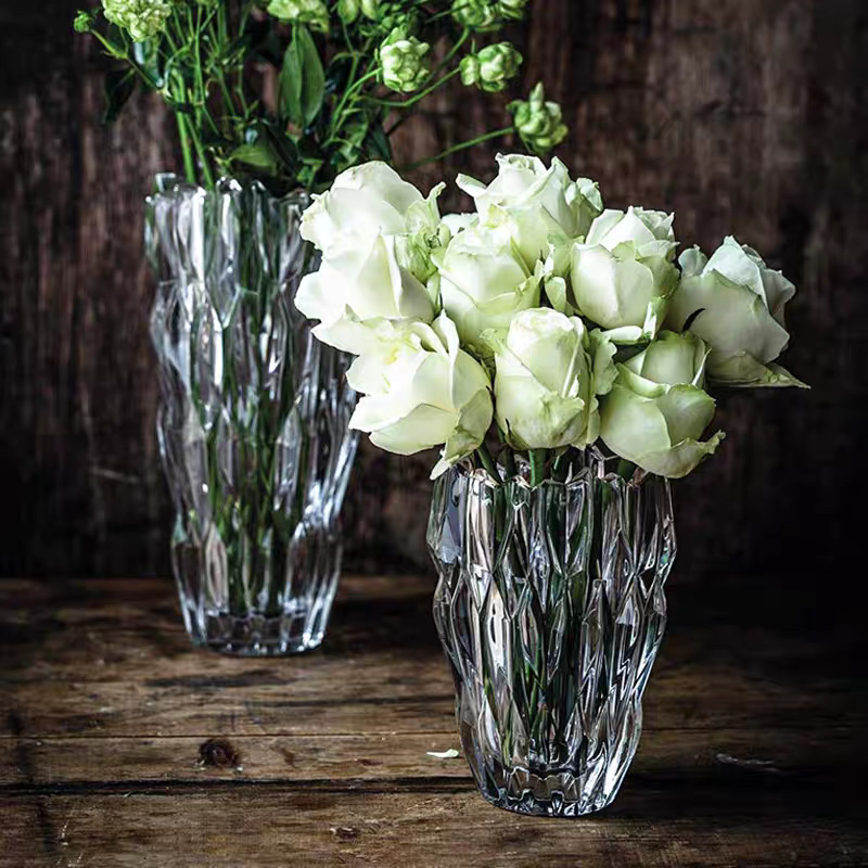 Jarrón de vidrio de estilo europeo al por mayor, rico arreglo floral de bambú seco, jarrón grande, flor transparente, decoración de mesa de comedor de sala de estar, decoración