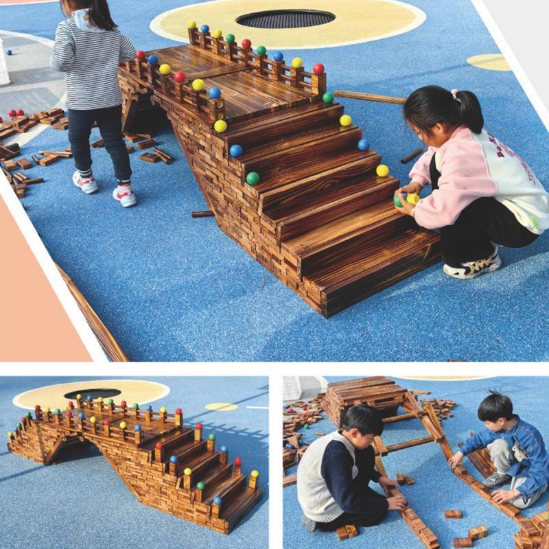 Kindergarten Outdoor Autonomous Anji Game Super Large Building Bridge House Building Toys Wooden Building Blocks Charcoal