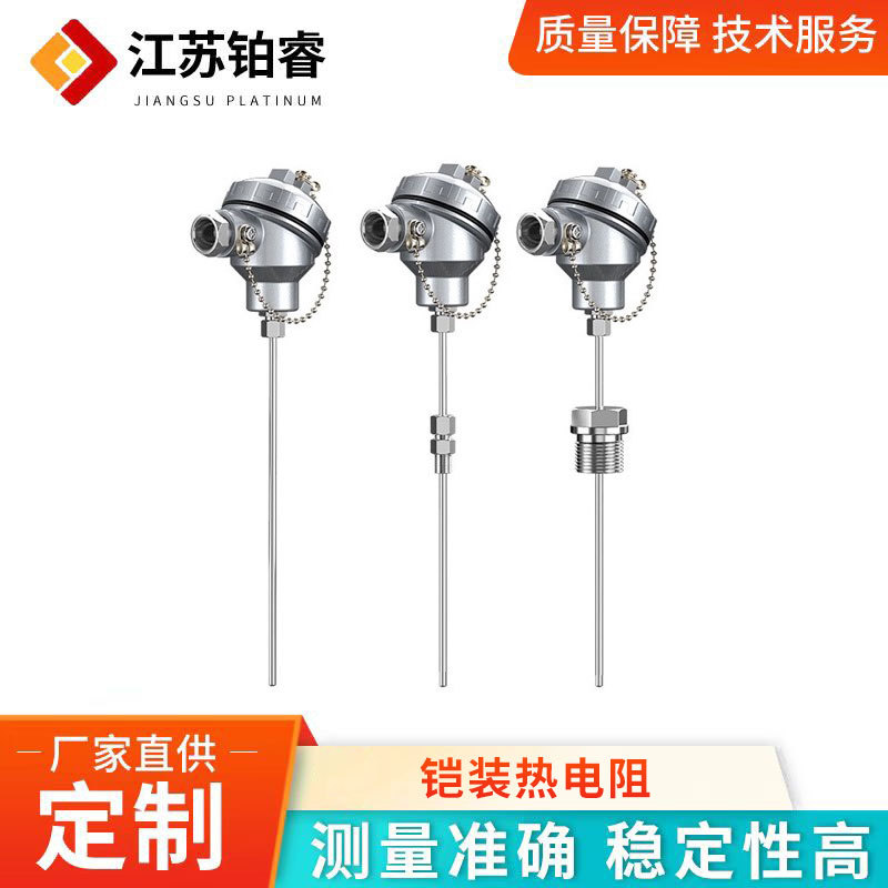 高精度铠装热电阻PT100不锈钢耐高温温度传感器螺纹法兰K型热电偶