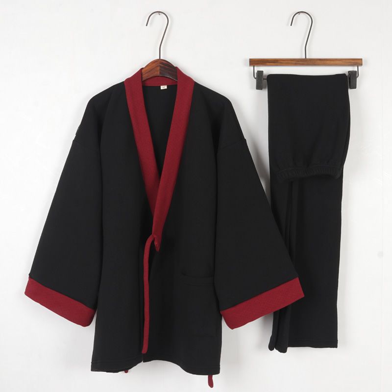 秋冬男纯棉汉服加厚睡衣家居服中国风大码原创古风套装禅服道服