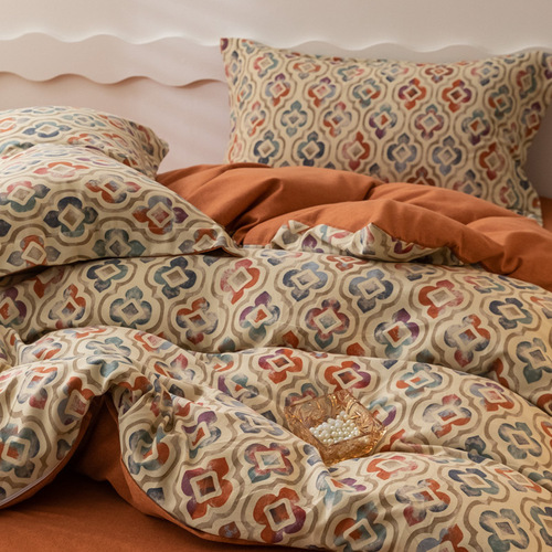 New 60-count thickened ins style cotton brushed four-piece set pure cotton autumn and winter warm quilt cover sheets and fitted sheets wholesale