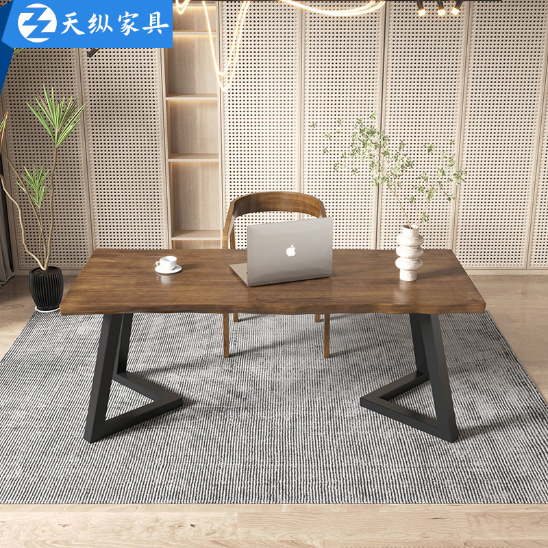 A naturally beautiful American solid wood office desk, single workstation staff workbench, home desk, desktop computer desk chair set