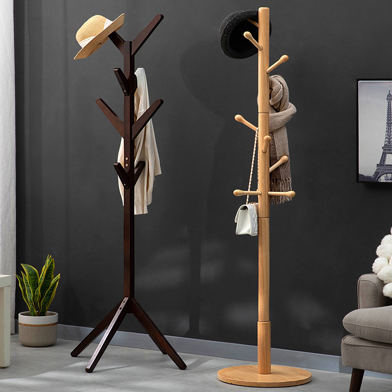 Solid Wood Coat Rack Floor Hanger Household Clothes Hanger Floor Rack Bedroom Vertical Simple Shelf