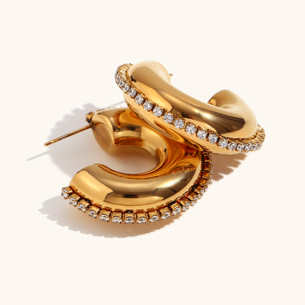 20g Weight 0.03µm-0.05µm Gold Plating Thickness PVD Coated Real Gold Plated Geometric Stainless Steel Waterproof Non Tarnish Earrings
