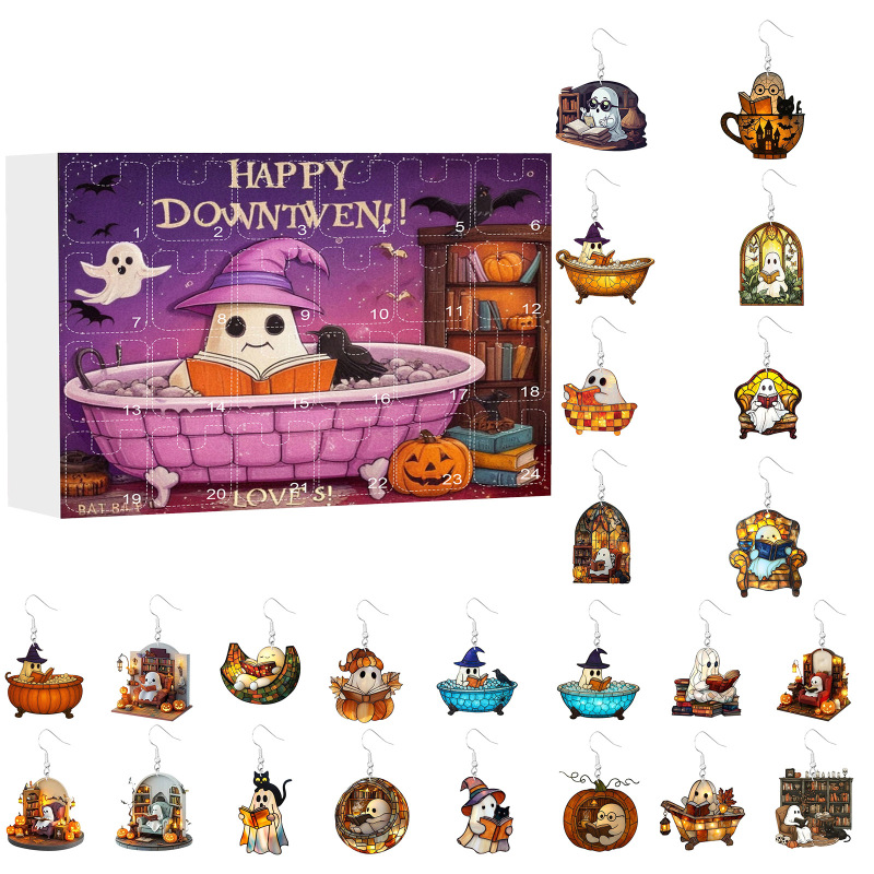 跨境Happy Halloween万圣节可爱幽灵盲盒女士时尚流行耳环耳饰|undefined