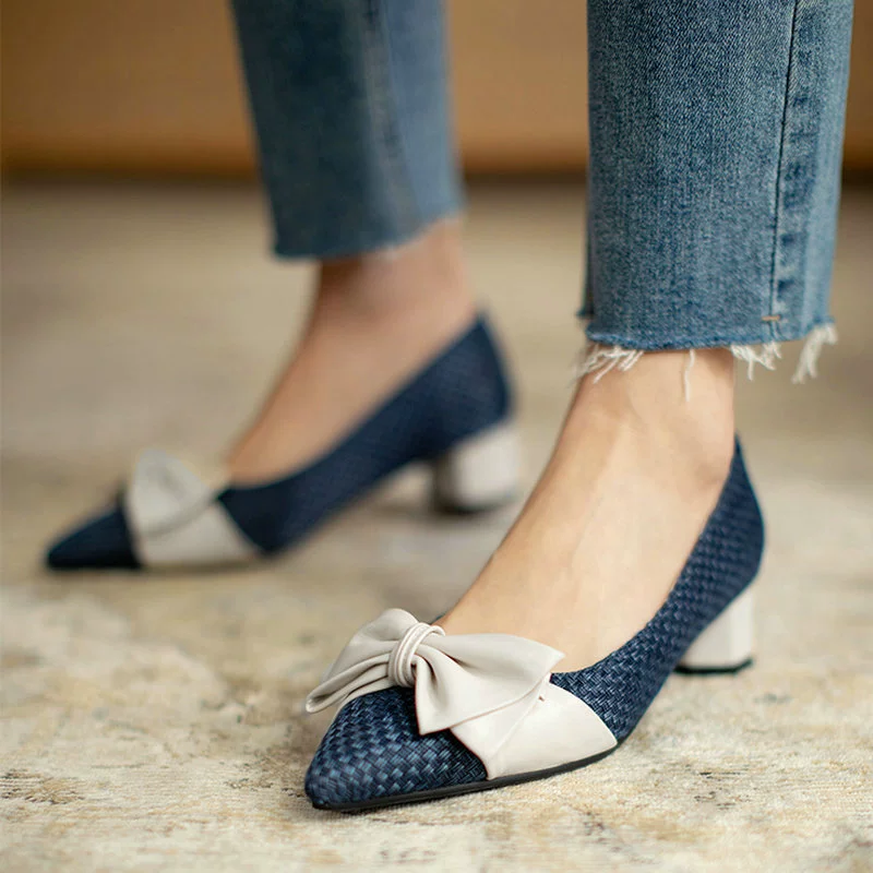 Universal footwear pointy toe with bow, plus size