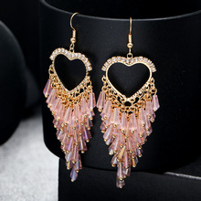 日韩高级感网红气质水晶流苏耳环心形夸张百搭长款耳坠新潮耳饰女