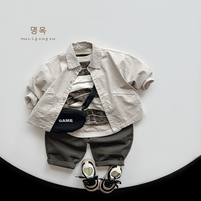 Preferencia ~ abrigo de camisa de estilo coreano para niños 2024 primavera niños y niñas camisa retro a juego ropa para niños de moda forro tejido