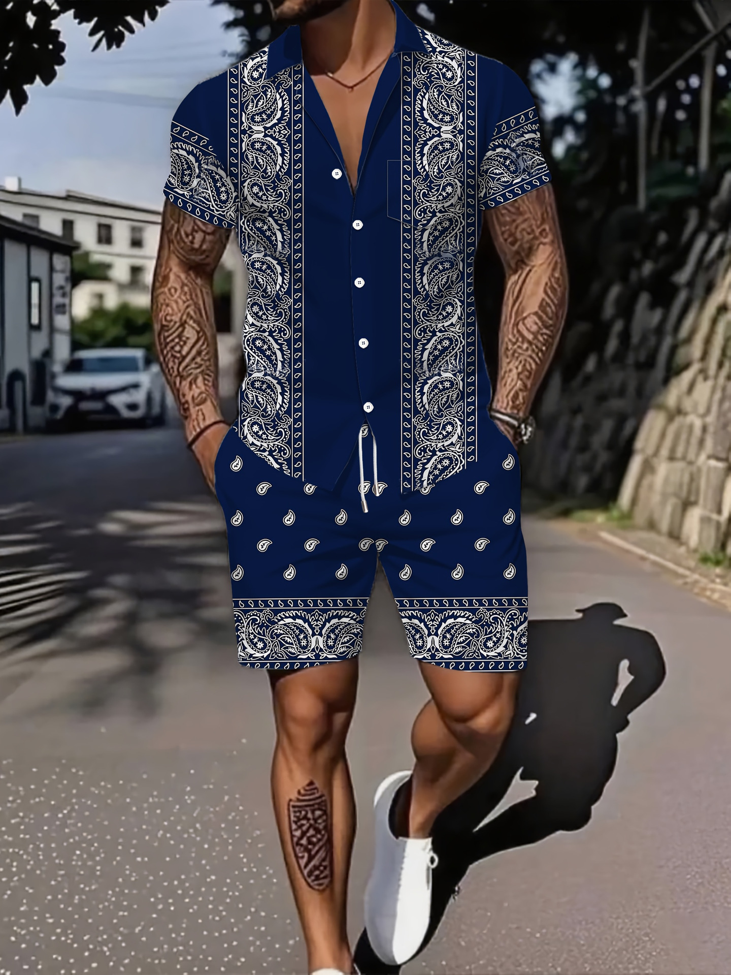 Men's Clothing Men's Breathable Loose Fit Short Sleeve Shirt Set Letter Print Casual Commuter Two Piece Summer Style_voghion.com