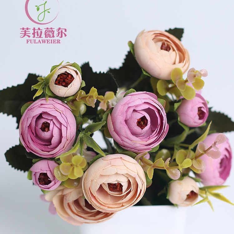 10 brotes de té chino flor artificial Flor de seda té Rosa pequeña bolsa de té fondo de la boda salón decoración ramo de flores