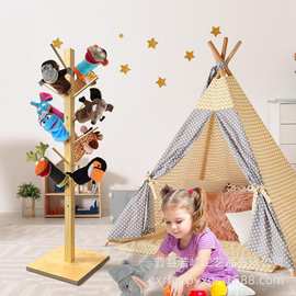 跨境实木木偶支架落地商店填充玩偶动物娃娃服饰收纳架玩偶展示架