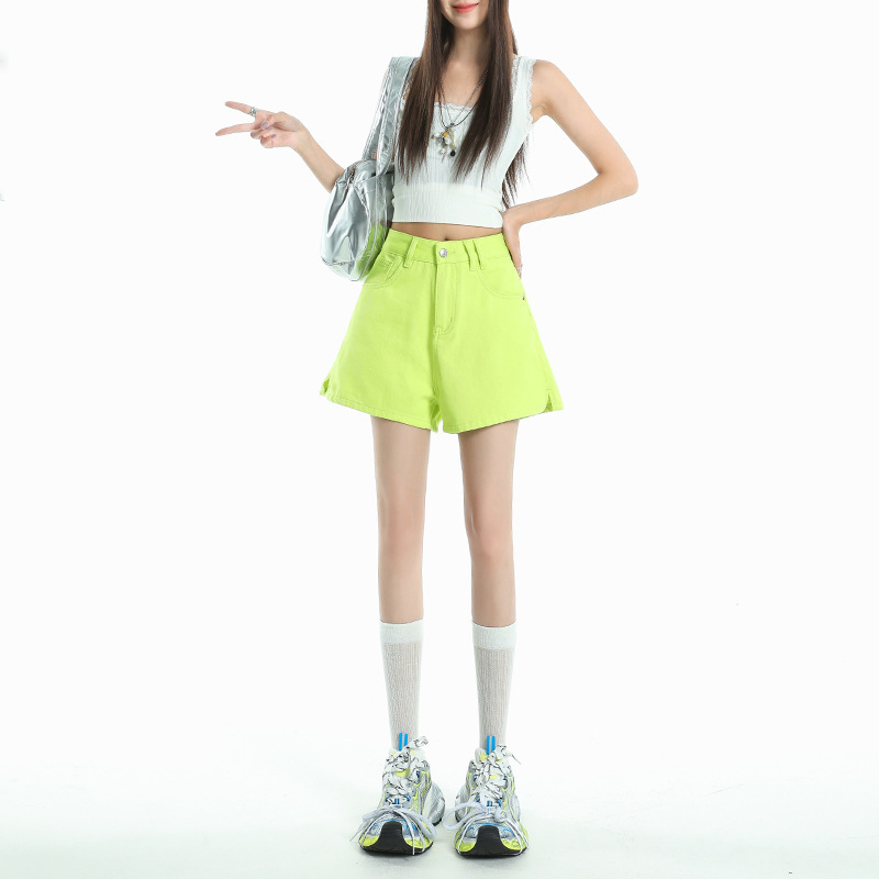 2025 New Summer Style & Summer Dopamine Denim Shorts, Fashionable and Versatile High-Waisted A-Line Hip-Hugging Hot Pants for Hot Girls