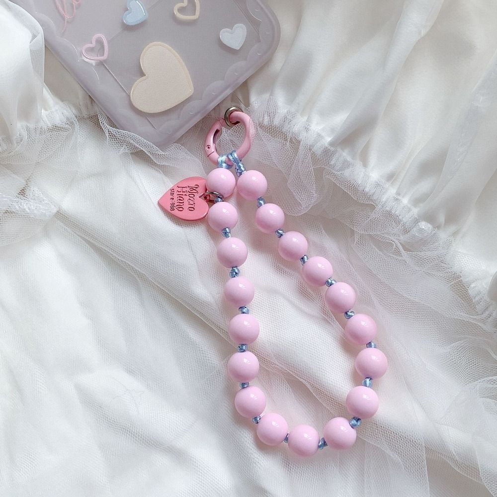 Fresh Macaron Color Love Mobile Phone Wristband Cute Sweet Beaded Pendant Colorful Mobile Phone Lanyard Mobile Phone Chain
