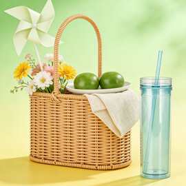 食品级透明塑料直升杯单层配吸管舒适饮水办公杯子