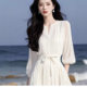 Spring and summer 2025 French socialite temperament goddess fan high sense generous decent gentle wind white chiffon dress