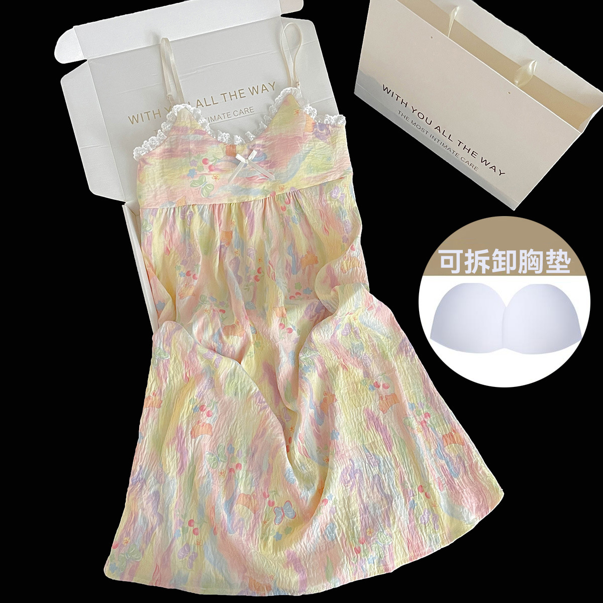 2026 vestido de pijama de mujer de verano cojín de pecho desmontable coreano encantador dibujos animados ropa doméstica de niña de verano en vivo