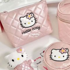 ピンク kt 猫小銭入れハローキティ刺繍化粧品袋カードホルダーポータブル小さな収納袋かわいい小さなバッグ