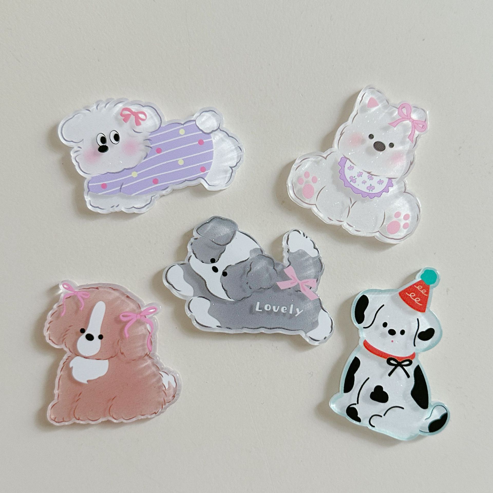 목가적 인 강아지 아크릴 액세서리 귀여운 새로운 DIY 수제 전화 케이스 소재 가방 보석 만화 패치 신발 꽃
