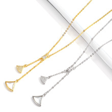 新款裙子项链女S925纯银流苏扇形白贝母吊坠轻奢气质设计感锁骨链