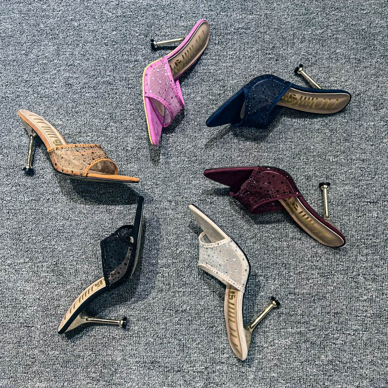 High-heeled Rhinestone Sandals With Pointed Toe For Women_voghion.com