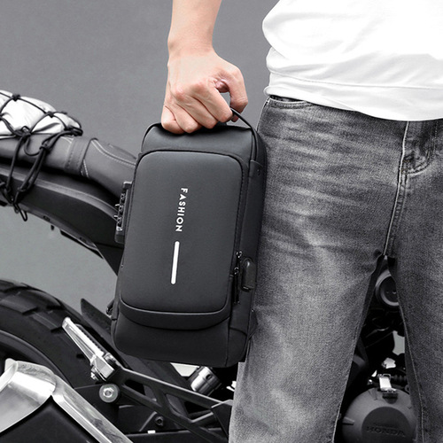 Men's Motorcycle Bag Password Anti-theft Chest Bag Men's Bag Shoulder Bag Sports Waist Bag Casual Multi-functional Crossbody Bag 