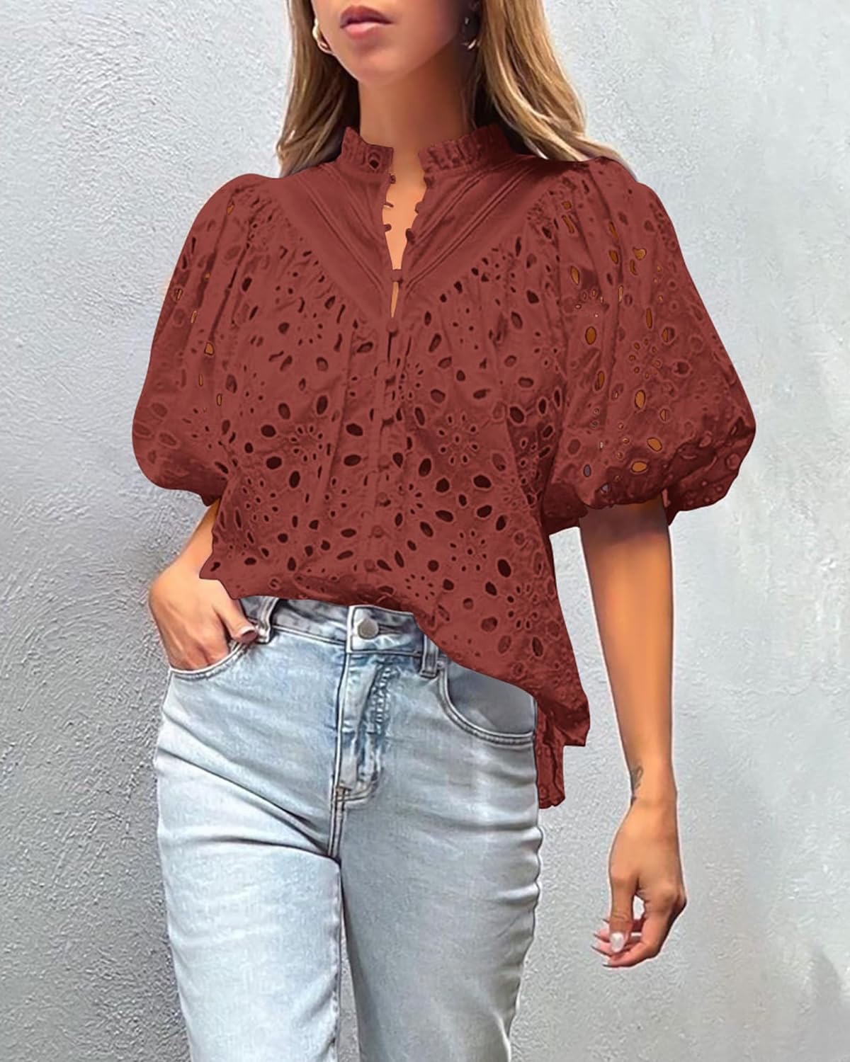 210g Weight Half Sleeve Sleeve Length Puff Sleeve Sleeve Type Polyester Fabric Type Regular Top Length T-shirt Tops Type Holiday, Daily Occasion Standing Collar Neckline Loose Fit Type Solid Color Pattern Summer Season Women's Gender Patchwork Design Vacation Style Wholesale Women's Vacation Solid Color Half Sleeve Patchwork T-Shirts 8