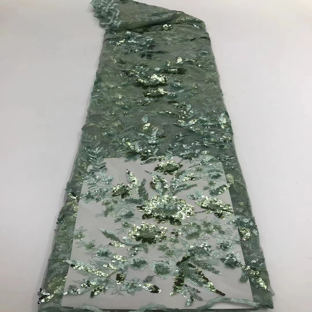 Industria pesada de malla de moda hecha a mano con cuentas bordado de lentejuelas bordado flor tela vestido de novia etapa moda tela JX2122 image 3
