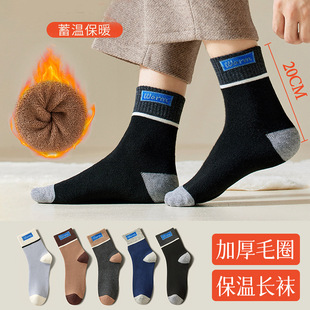 Autumn and winter men's fleece-lined thick warm terry socks color matching fashion ins trend socks