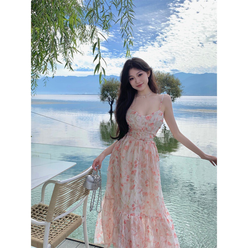 Lianlian Tulip 2026 Spring/Summer Creamy Orange Pink Tone Long Dress with Slimming Effect and Extra Large Fairy-Like Skirt