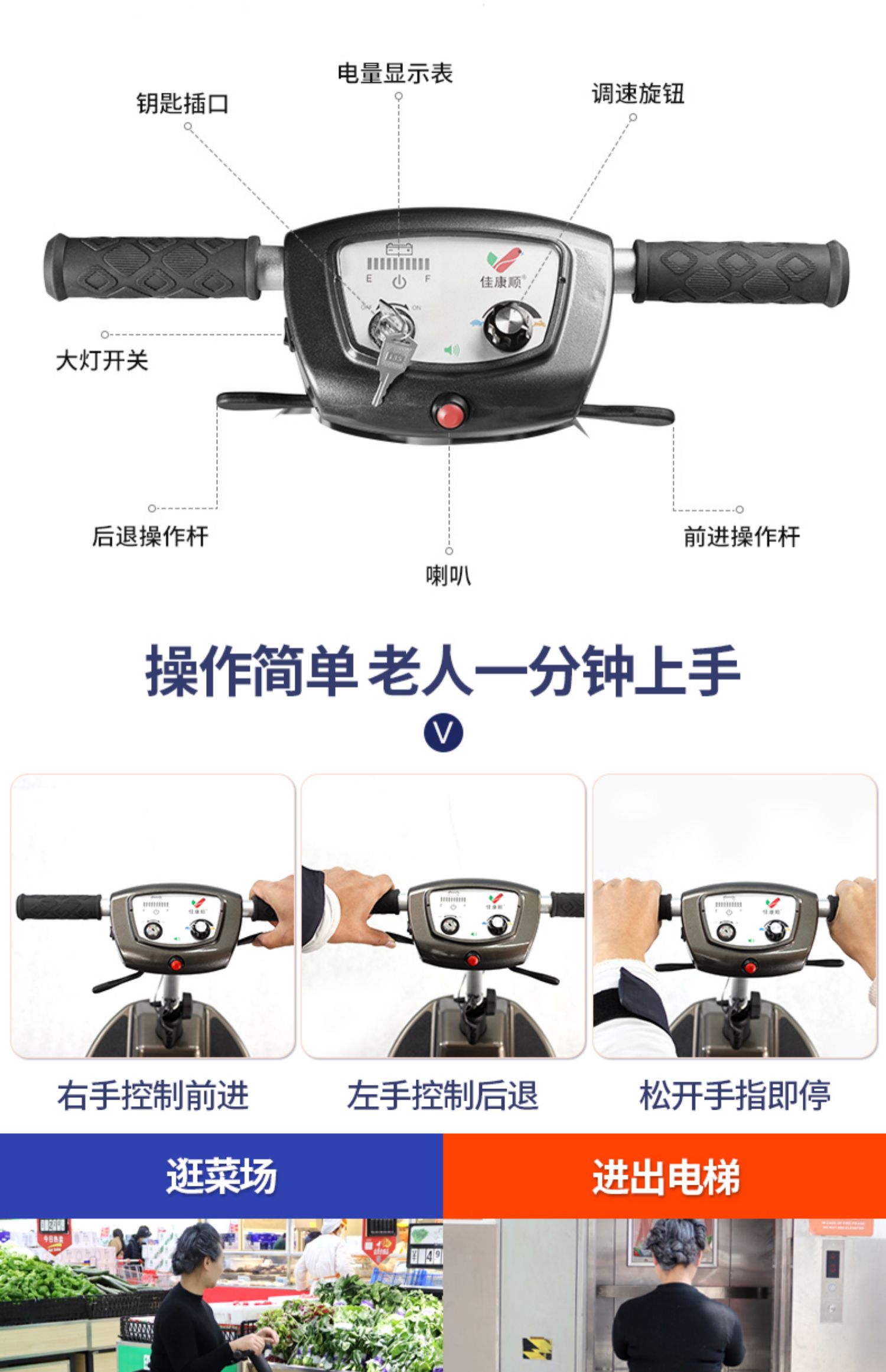 Jiankangshun Four-wheel Electric Vehicle for the Elderly Disabled Foldable Ultra-light Portable Power-assisted Battery Car