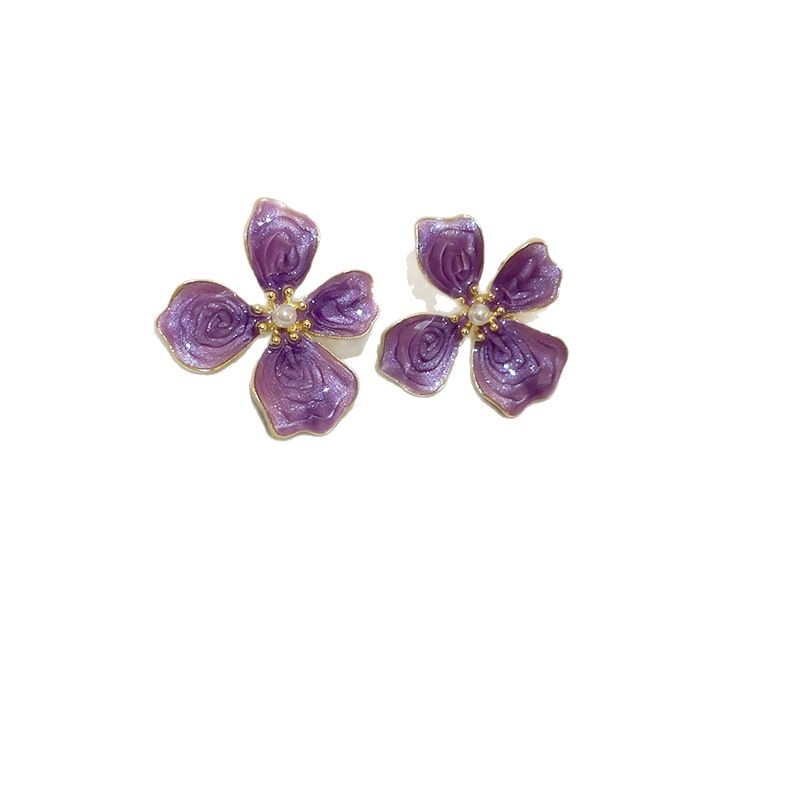 Pendientes de flores de tela de aguja de plata, estilo de vacaciones junto al mar, pendientes de todo fósforo de moda, pendientes de temperamento de personalidad, sentido de clase alta de nicho